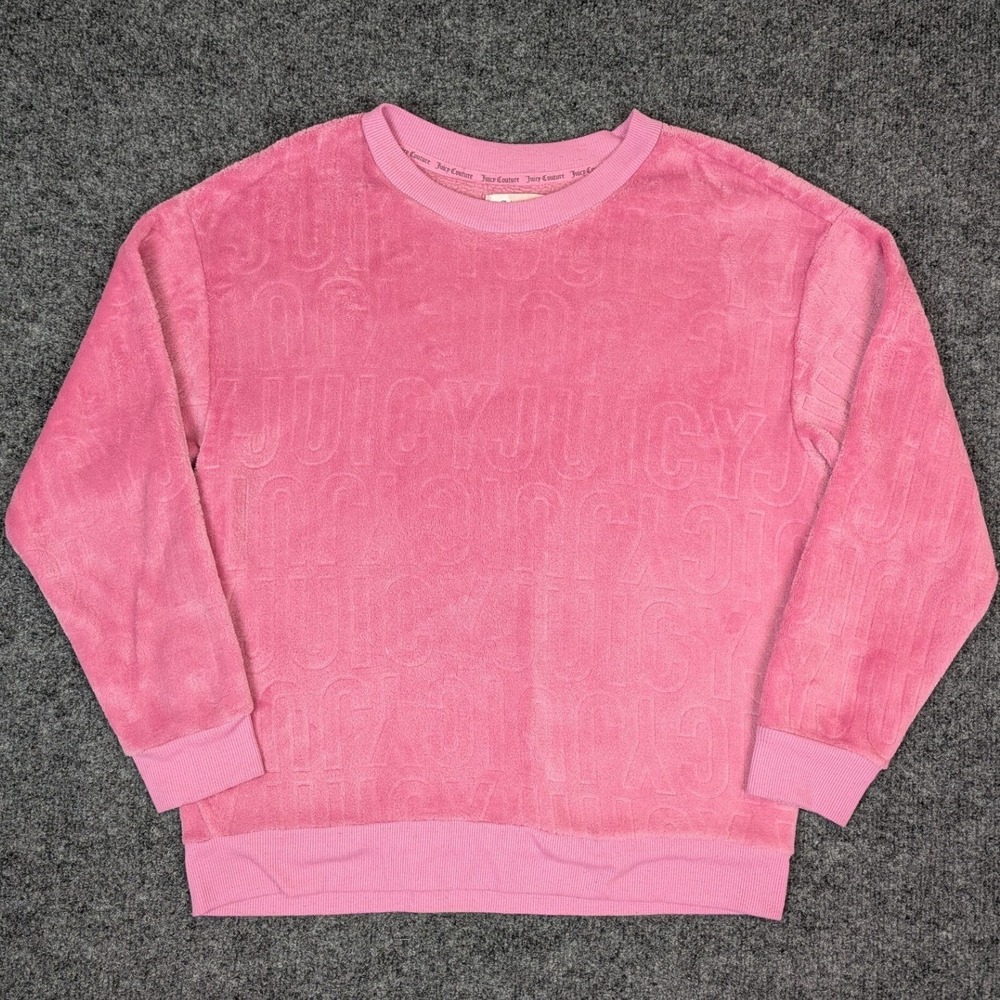 Juicy Couture Pink Embossed Logo Fleece Sleepwear Sweatshirt Womens Size M